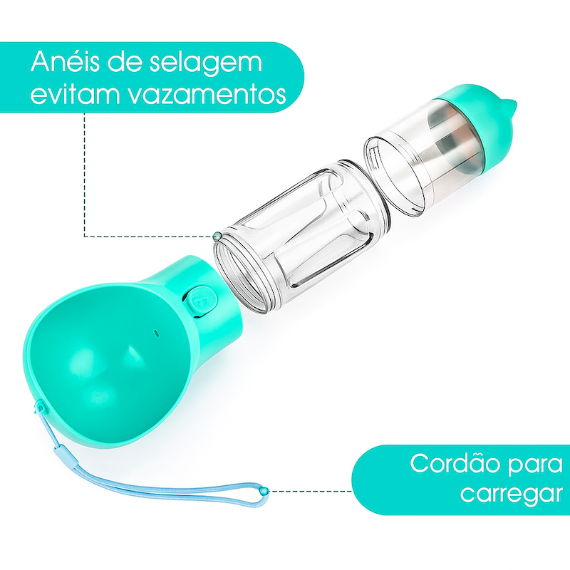 Super Garrafa Portátil para Pets 4 em 1