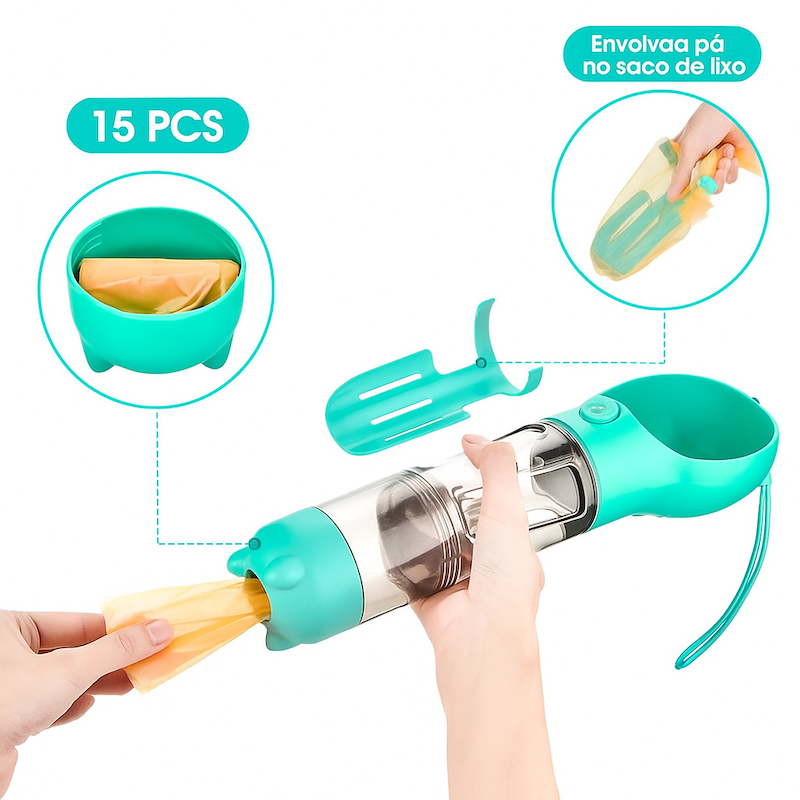 Super Garrafa Portátil para Pets 4 em 1