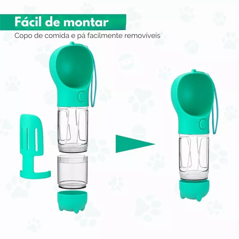 Super Garrafa Portátil para Pets 4 em 1